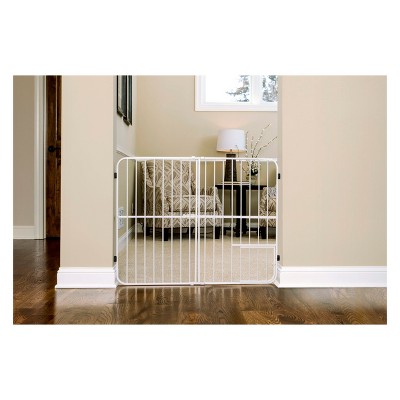 Extra Tall White Metal Pet Gate with Small Door