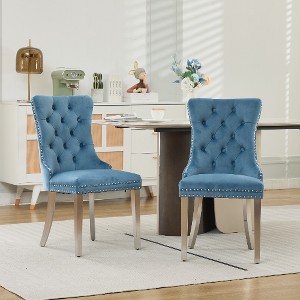 Lyngins Modern Armless Dining Chair Set of 2, High-end Tufted Solid Wood Kitchen Chair with Chrome Steel Legs, Velvet Upholstered Living Room Chair - 1 of 4