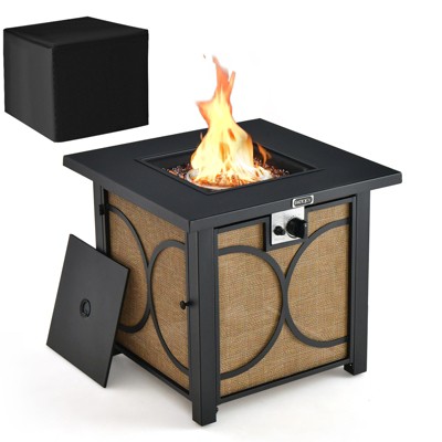 Tangkula 28 Inch Outdoor Square Fire Pit Table 50,000 BTU Propane Gas Fire Table w/ Fire Glasses & PVC Protective Cover