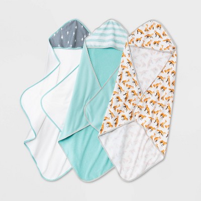 Baby Boys' 3pk Fox Hooded Bath Towel - Cloud Island™ Orange