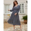 Women Plus Size V Neck Wrap Maxi Dress High Waist Ruffle Summer Casual Dress with Belt Long Sleeve,navy blue yellow flower - 3 of 4