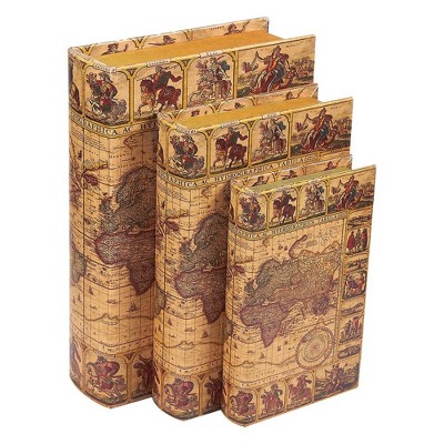  Juvale 3-Pack Fake Books Set, Decorative Books with Secret Compartment, Map Design (3 Sizes) 