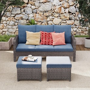 Brafabhome Modern Conversation Sofa Set with Ottomans, 3PCS Outdoor Patio Rattan Furniture Set, All Weather Sectional Sofa Couch with Cushions - 1 of 4