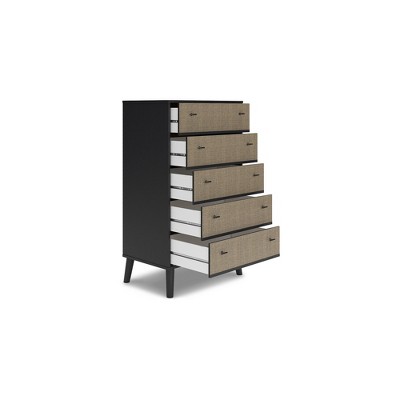 Charlang Black and Beige 5-Drawer Mid-Century Chest