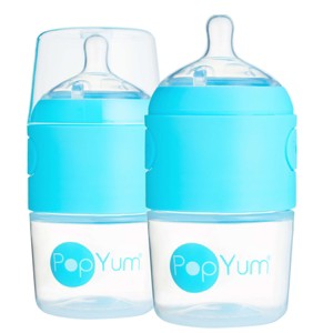 PopYum 5oz Anti-Colic Baby Bottle for Breast and Formula Feeding, 2-Pack, Blue, #1 Slow Flow Nipples - 1 of 4