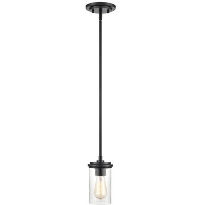 Matte Black Glass Mini Pendant Light with Wood Grain