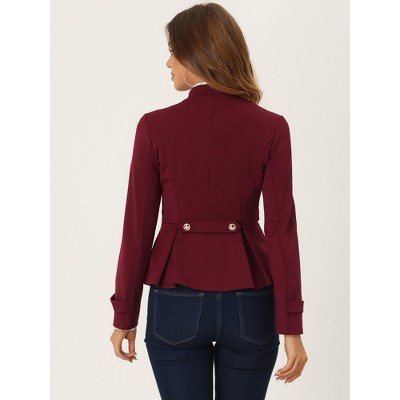 INSPIRE CHIC Women's Regular Fit Stand Collar Double Breasted Casual Peplum Steampunk Jacket Burgundy Large — фото 3