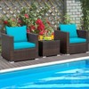 Tangkula 3PCS Patio Rattan Furniture Set with 2 Cushioned Sofas & Coffee Table for Outdoor Turquoise/Black/Navy/Red/Brown - 4 of 4