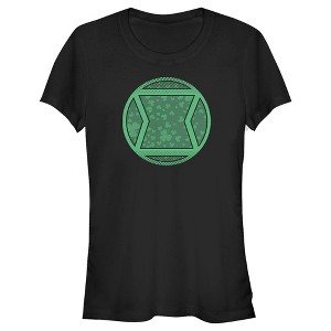 Juniors Womens Marvel Black Widow St. Patrick's Day Clover Black Widow Logo T-Shirt - 1 of 4