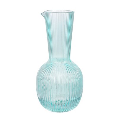 Elle Decor Ribbed Glass Carafe, Water Jug for Iced Tea, Winery Decanters, Mixed Drinks and Beverages, 40 oz.