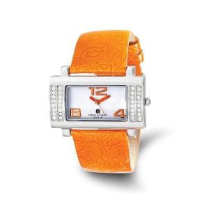 Black Bow Jewelry Charles Hubert Ladies Stainless Orange Leather 40x23mm Watch - 1 of 3