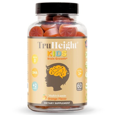 TruHeight Kids Brain Growth Gummies (Ages 2+) All Natural Kids & Toddler Vitamins - Omega-3, DHA Multivitamin - Brain & Memory Supplements