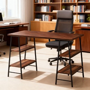 FONTOI 48 Inch Home Office Desk Modern Computer Desk Work Table with Texture Tabletop, 2 Side Open Storage Shelves, Brown, 47.25"* 23.75"*30" - 1 of 4