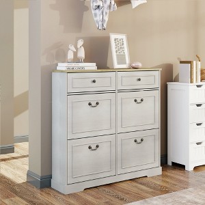 KTMBDW Shoe Storage Cabinet with Flip Drawers, Freestanding Shoe Organizer for Entryway, Narrow Shoe Rack Cabinet, White - 1 of 4