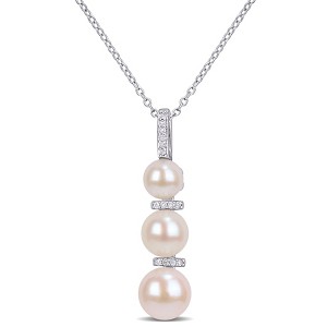 EVERLY JEWELRY | Sterling Silver  White Cultured Freshwater Pearl and Diamond Drop Pendant with Chain, 18" - 1 of 4