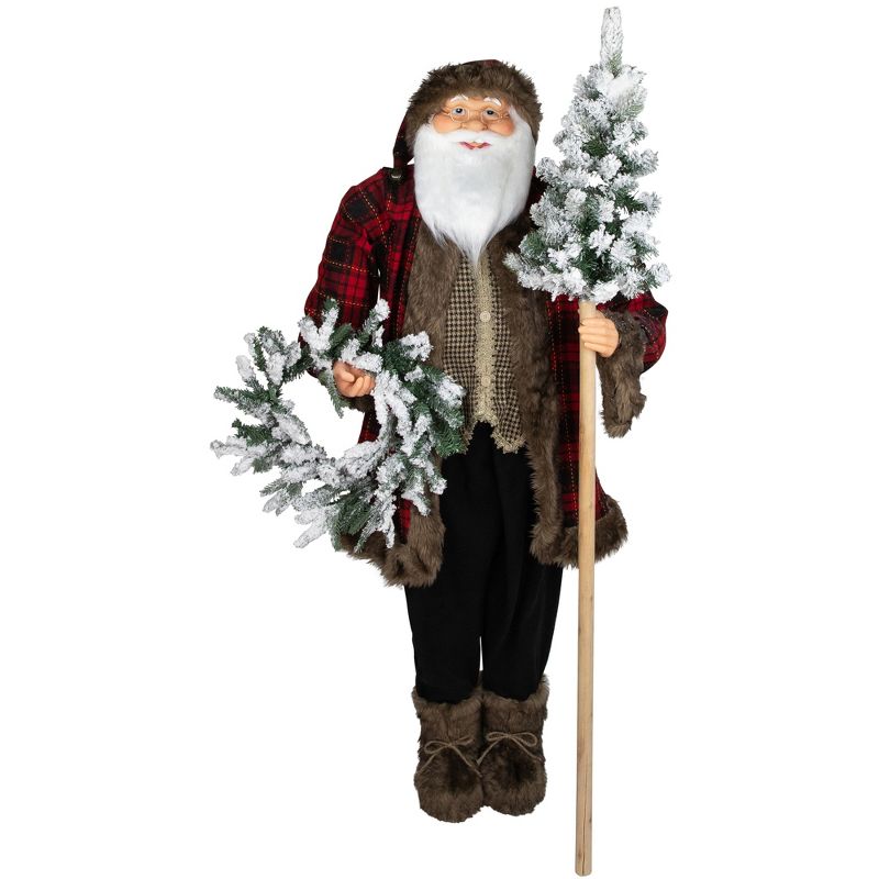 Northlight Santa Claus with Flocked Alpine Tree and Wreath Commercial Christmas Figure - 5', 1 of 7
