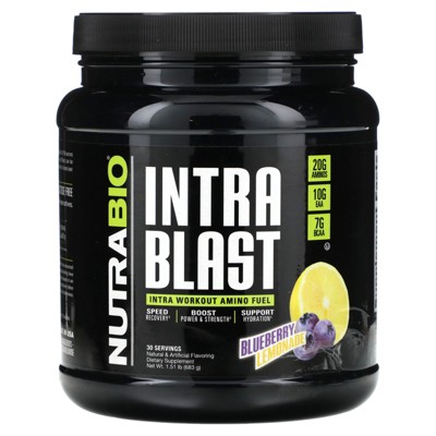NutraBio Intra Blast, Intra Workout Amino Fuel, Blueberry Lemonade, 1.51 lb (683 g)