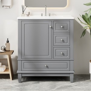 30" Bathroom Vanity with Sink, Modern Under Sink Cabinet with 1 Door, Shelf and 3 Soft-Close Drawers for Bathroom or Powder Room – Cuddlewood - 1 of 4
