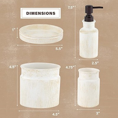 Beige Resin Rustic Luxe 4-Piece Bathroom Accessories Set
