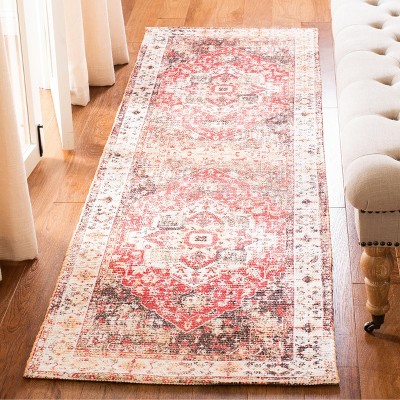 Ivory and Red Cotton Flat Woven Runner Rug, 2'3" x 8'