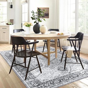 Machine Washable Area Rugs with Non-Slip Backing - Soft Vintage Farmhouse Grid Pattern No Shedding Low Pile Carpet for Living Room - 1 of 4