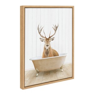 18" x 24" Sylvie Stag Farmhouse Bath Framed Canvas by Amy Peterson Natural - Kate & Laurel All Things Decor - 1 of 4