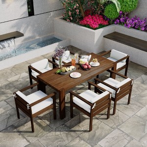 CAVINAS 7 Piece Patio Furniture Set Rectangular Outdoor Dining Simple Outdoor Dining Sets with 6 Chairs for Patio - 1 of 4