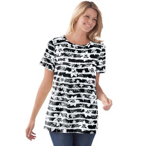 Woman Within Women's Plus Size Perfect Printed Short-Sleeve Crewneck Tee - 1 of 4