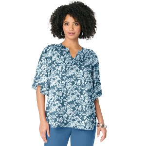 Roaman's Notch-Neck Flutter-Sleeve Blouse - 1 of 4