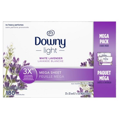 Downy Light Mega Dryer Sheets, Fabric Softener Dryer Sheets, White Lavender, 180 Count
