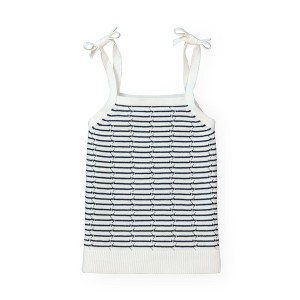 Hope & Henry Girls' Pointelle Stripe Sweater Tank (Navy Mini Stripe, 3-6 Months) - 1 of 4