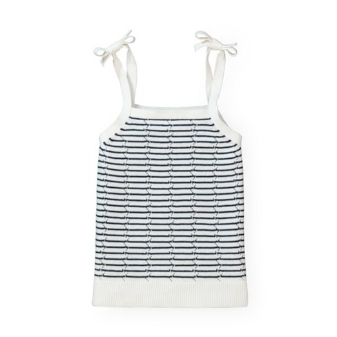 Hope & Henry Girls' Pointelle Stripe Sweater Tank (Navy Mini Stripe, 3-6 Months) - image 1 of 4