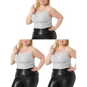Agnes Orinda Women's Plus Size Backless Halter Sleeveless Glitter Metallic Sequin Party Criss Cross Packs Camisoles - 1 of 4