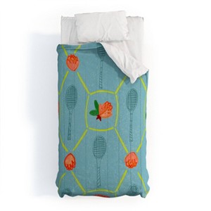 Deny Designs H Miller Ink Illustration Tennis Rackets Roses Kids' Comforter and Sham Set Blue - 1 of 4