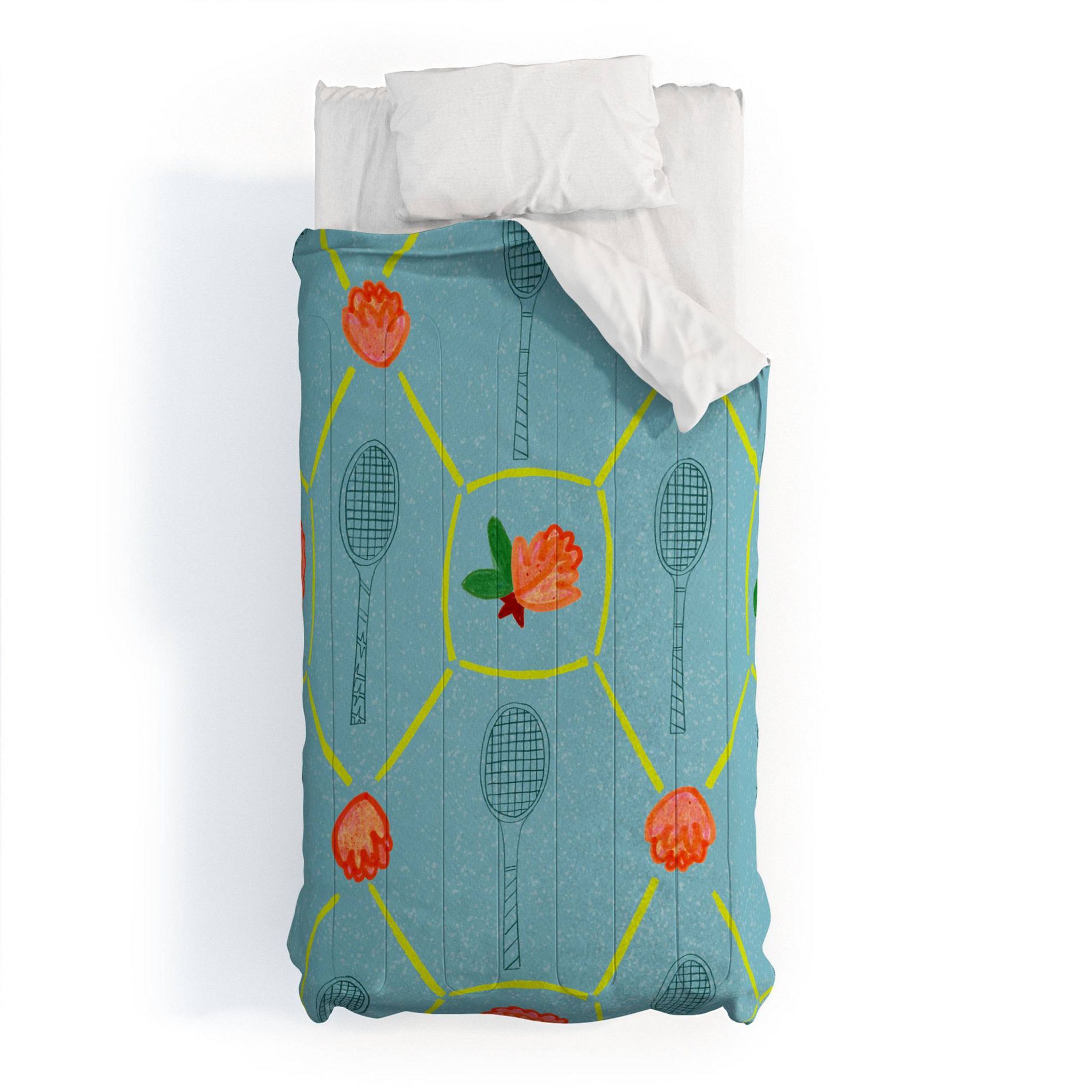 Deny Designs 2pc Twin/Twin XL H Miller Ink Illustration Tennis Rackets Roses Kids' Comforter and Sham Set Blue