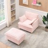 PAGED Modern 39 Inch Accent Chair and Ottoman Sets, Corduroy Fabric Sofa Chair with Cup Holder and 2 Pillows, Living Room Chair for Bedroom - 2 of 4