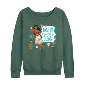 Women's - Disney - Take Me To The Ocean Lightweight French Terry Wide Neck Long Sleeve Shirt - 1 of 4