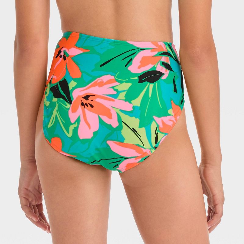 Girls' 'Sun Beams' Tropical High Waist Bikini Swim Bottom - art class™ Green, 3 of 5