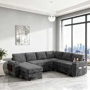 Dyonery Chenille Modular Sectional Couches for Living Room,Comfy Couch with Arm Storage Pull Out Sofa Bed with Cup Holder Tool-free Assembly - 1 of 4