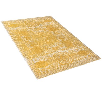 Yellow Geometric Rectangular Easy Care Synthetic Rug 5' x 8'