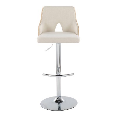 Stella Adjustable Cream Fabric and Chrome Swivel Barstool Set
