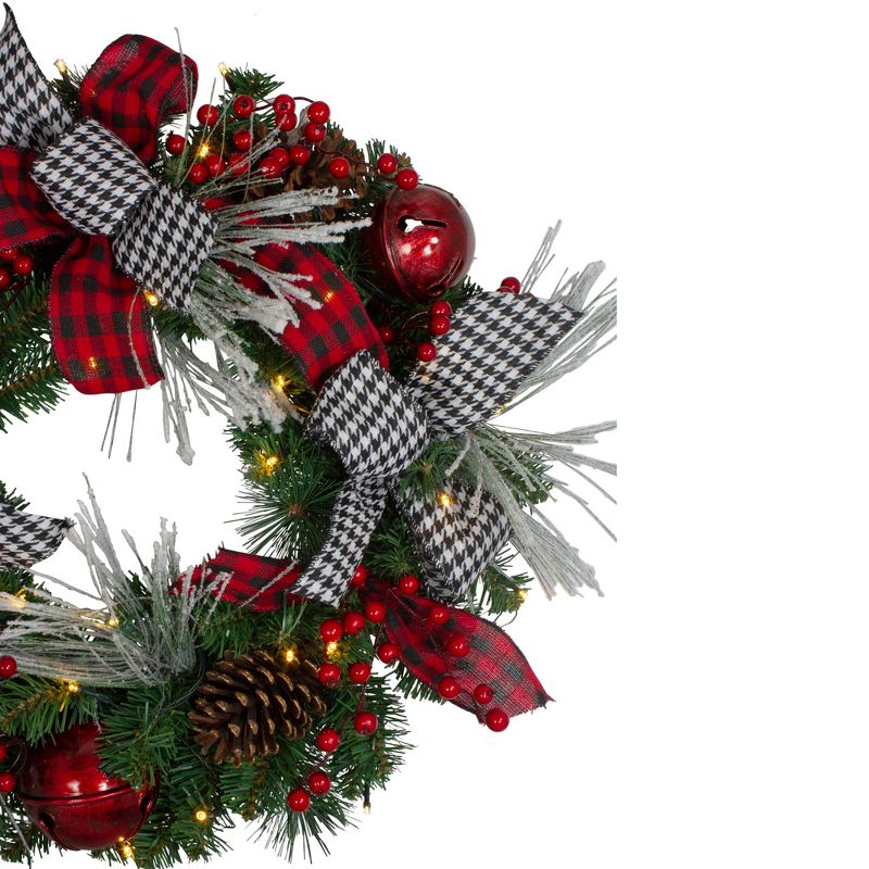 Northlight Pre-Lit Decorated Plaid and Houndstooth Artificial Christmas Wreath - 24-Inch, Warm White Lights, 5 of 6