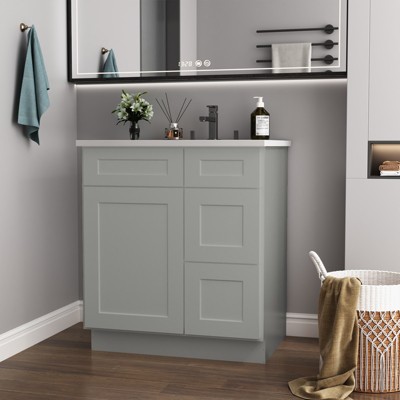 DOMETOUR 30 in. W x 21 in. D x 34.5 in. H in Shaker Grey Plywood Ready to Assemble Floor Vanity Sink Base Kitchen Cabinet with Right Door