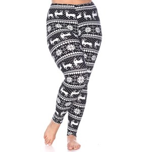 Women's Plus Size Printed Leggings - One Size Fits Most Plus - White Mark - 1 of 3
