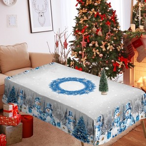 LOVEVOOK Merry Christmas Tablecloth, Snowman Tablecloth, Snowflake Table Cloths Stain Resistant Dining Table Cover for Holiday Decor - 1 of 4