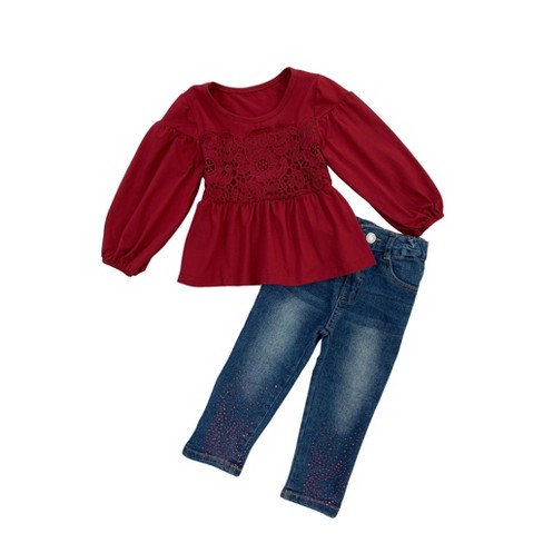 Girls Cranberry Lace Sparkle Jeans Set - Mia Belle Girls : Target