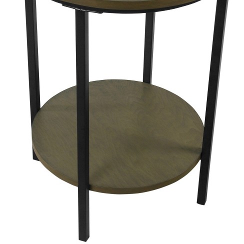 Large Round Wood Accent Table With Shelf Storage Dark Walnut Brown Homepop