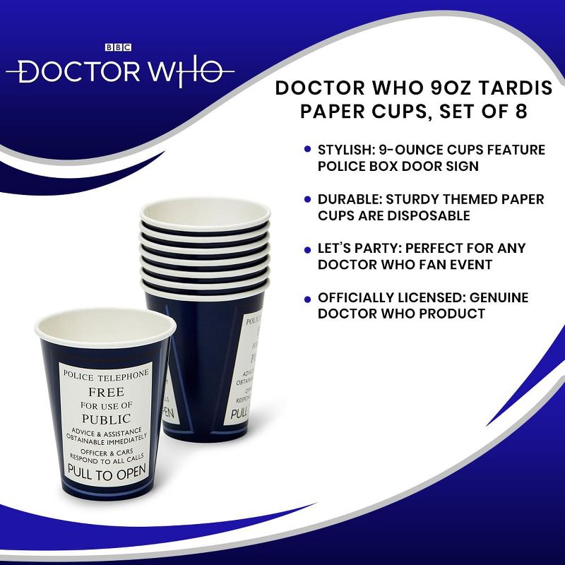 Seven20 Doctor Who 9oz TARDIS Paper Cups, Set of 8, 5 of 6
