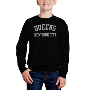 LA Pop Art Popular Neighborhoods In Queens, Ny - Boy's Word Art Crewneck Sweatshirt - 1 of 3