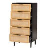 Maureen Wood and Rattan 5 Drawer Storage Chest Espresso/Natural Brown - Baxton Studio: Bohemian Style, Tapered Legs - 3 of 4